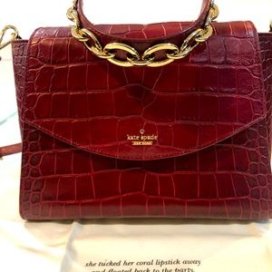 Kate Spade Knightsbridge Doris Burgundy Croc Embossed Shoulder Bag (Gently Used)